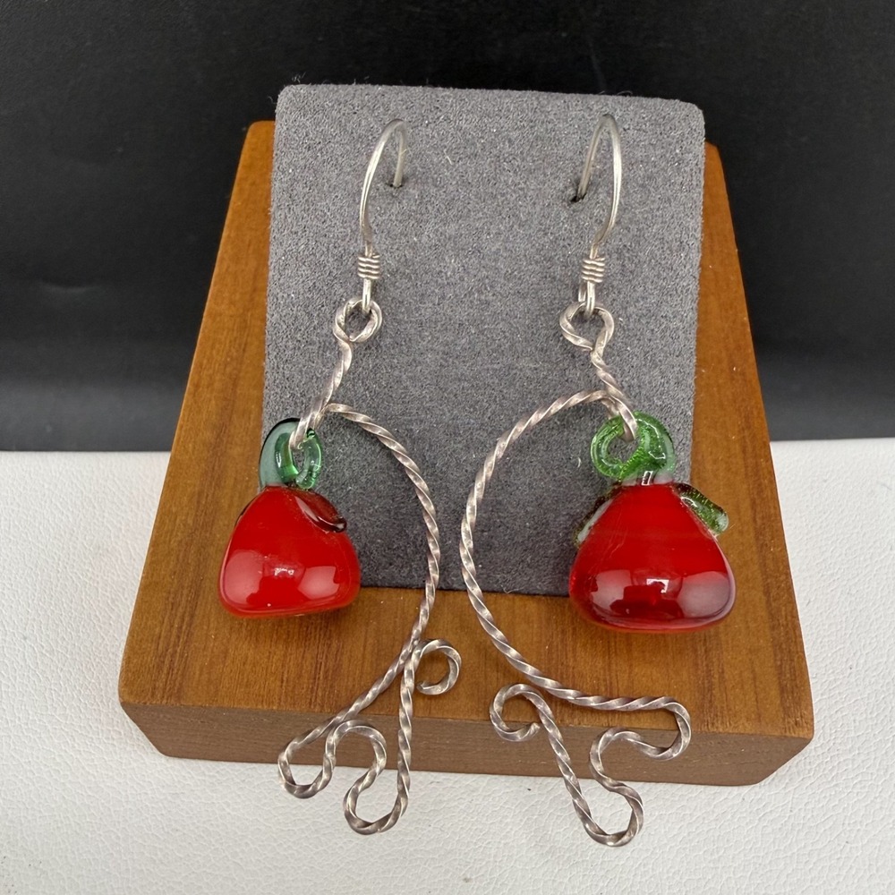 Vintage Pierced Earrings Hanging Fruit Dangle Drop Silver Tone Hook